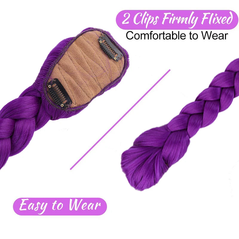 Clip-In Braided Purple Ponytail 26in (66cm) Synthetic Hair Extension for Kids Girls Costume Halloween & Christmas