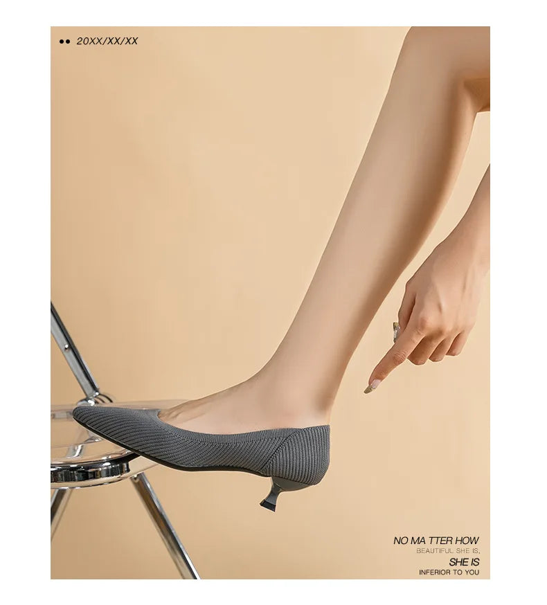 Women's Pointed-Toe Knit Slingback Pumps, Breathable Latex Insole & Anti-Slip Rubber Sole, 3.5 cm (1.38 in) Mid Heel