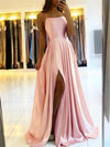 Burgundy Satin Cowl Neck Maxi Dress – Adjustable Spaghetti Straps, Side Slit Evening & Bridesmaid Gown