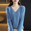 Women's V-Neck Knit Pullover Sweater — Long Sleeve Loose Fit Office Style