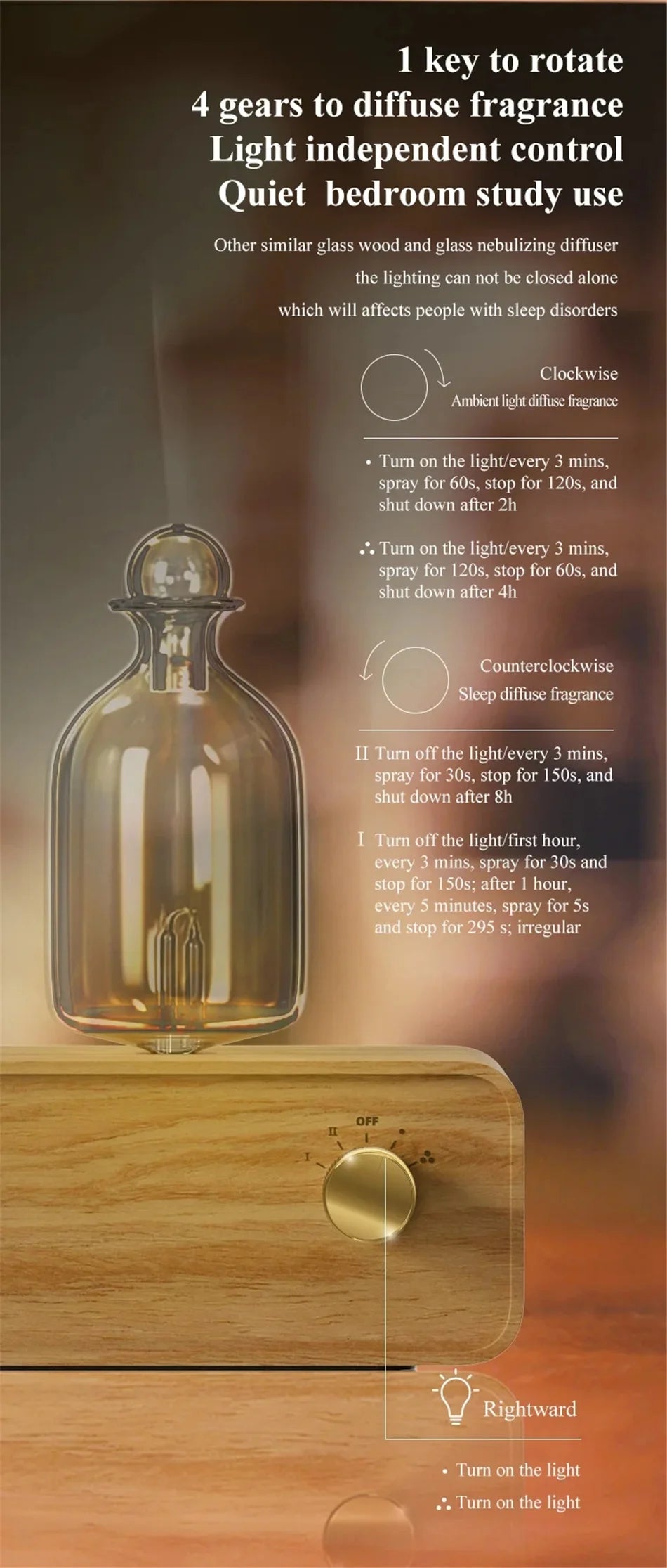 Glass Essential Oil Diffuser with Wood Grain Base — 2600mAh Nebulizer Aromatherapy for Home & Office