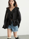 CHIC VEN Women's Loose V-Neck Lace-Up Ruffle Blouse, Mid-Length Casual Shirt with Butterfly Sleeves