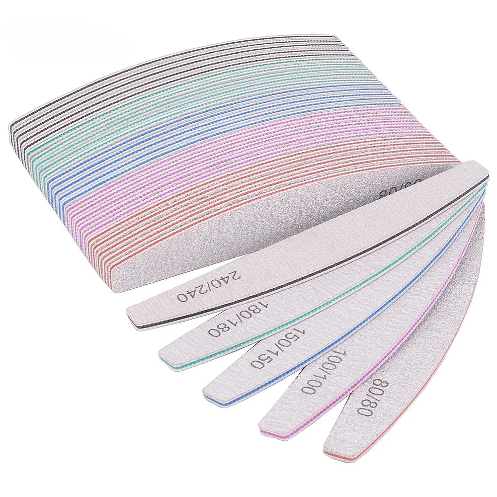 3/5/10-Pack Professional Nail Files — Thick Half-Moon Emery Boards, Multiple Grits (80–240) for Manicure & Nail Extensions