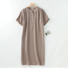 100% Cotton Gauze Muslin Midi Sundress – Casual Short Sleeve Button Front A-Line Beach Dress