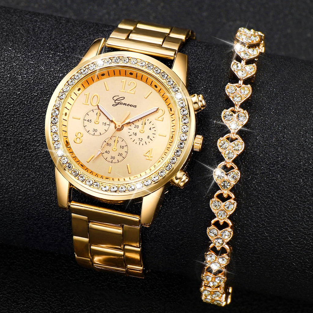 Women's Gold Stainless Steel Quartz Watch 38mm with Diamond Accent Bracelet