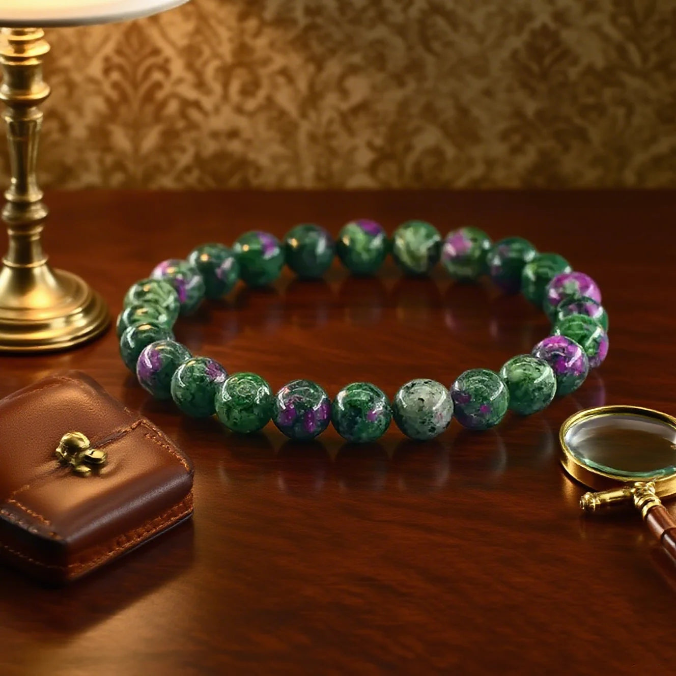 Red & Green Natural Gemstone Strand Bracelet – Unisex Toggle Clasp for Positive Energy, Luck & Wealth