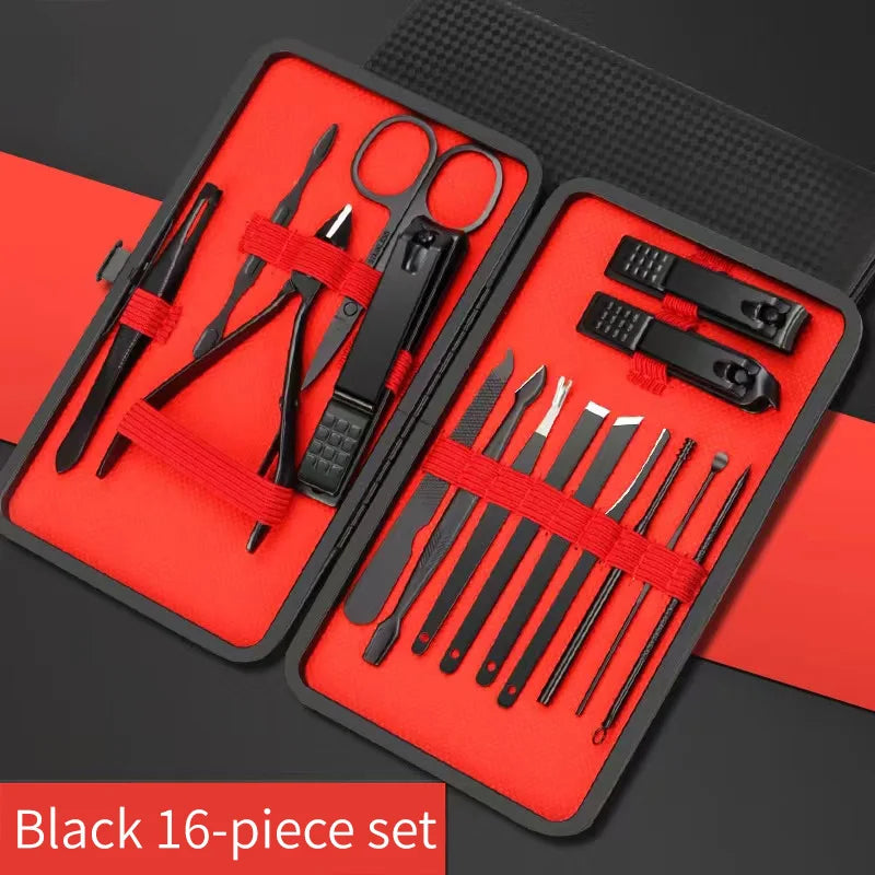 Black & Red Nail Clipper Set – Stainless Steel Manicure & Pedicure Tool Kit, Multi-Pack (4/7/10/12/16/18/24 Sets)