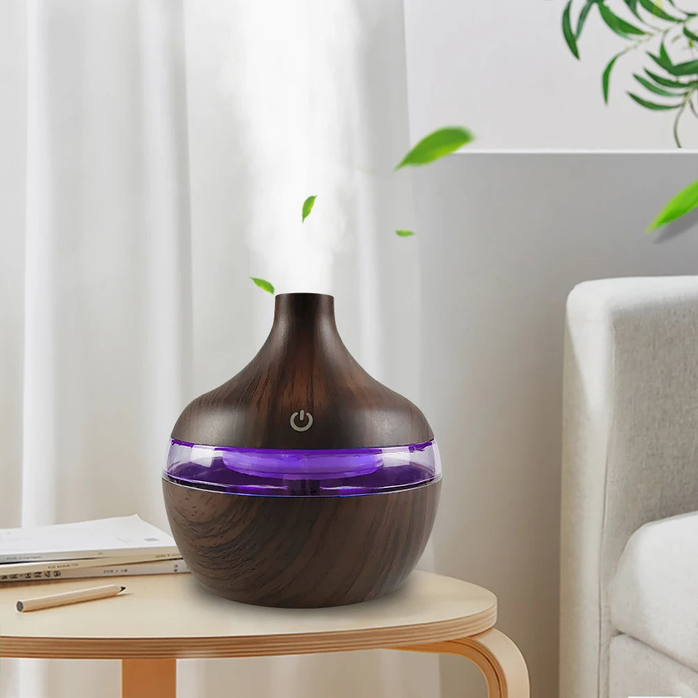 Portable USB Humidifier 300ml Rechargeable Aromatherapy Diffuser with 7-Color LED for Bedroom