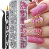 Mini Caviar Beads Nail Art 12-Grid Gold and Silver Micro Ball Charms 0.5–3mm (0.02–0.12in) with Magnetic Picker Pen