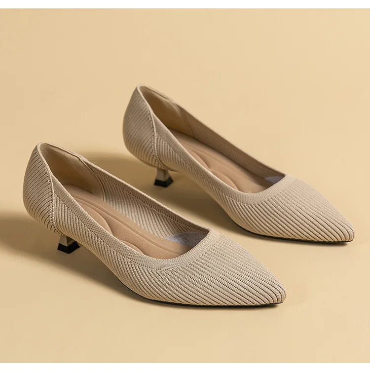 Women's Pointed-Toe Knit Slingback Pumps, Breathable Latex Insole & Anti-Slip Rubber Sole, 3.5 cm (1.38 in) Mid Heel