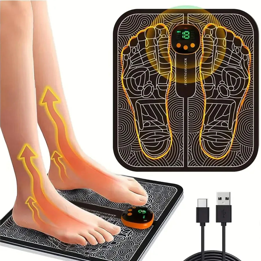 EMS Foot Massager Pad with LCD Display & Remote — Foldable Waterproof PU Foot, Back & Leg Massager