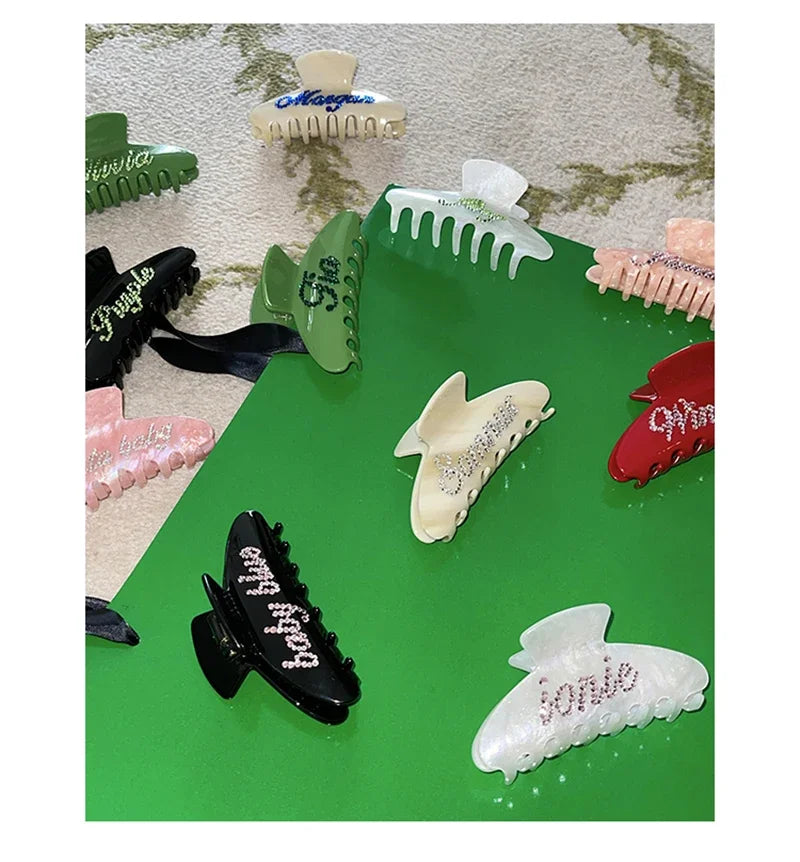 Personalized Letter Hair Clip - Handmade Custom Name Hair Claw Barrette with Rhinestones, 10cm x 4cm (3.94 in x 1.57 in)