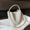 Lavender Purple Round Bucket Tote Small Genuine Cowhide Leather Shoulder & Crossbody Bag for Women