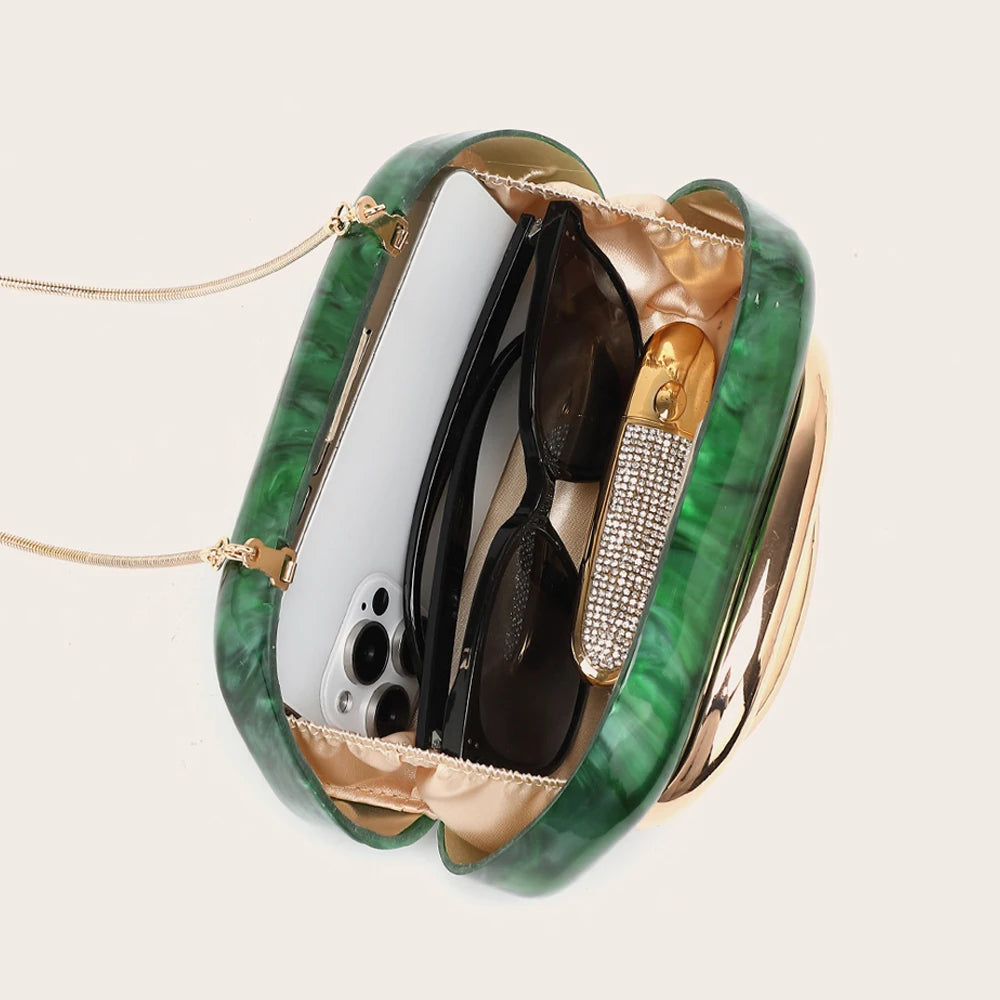 Gold Metal Bridal Clutch – Women's Luxury Evening Wedding Crossbody Shoulder Purse