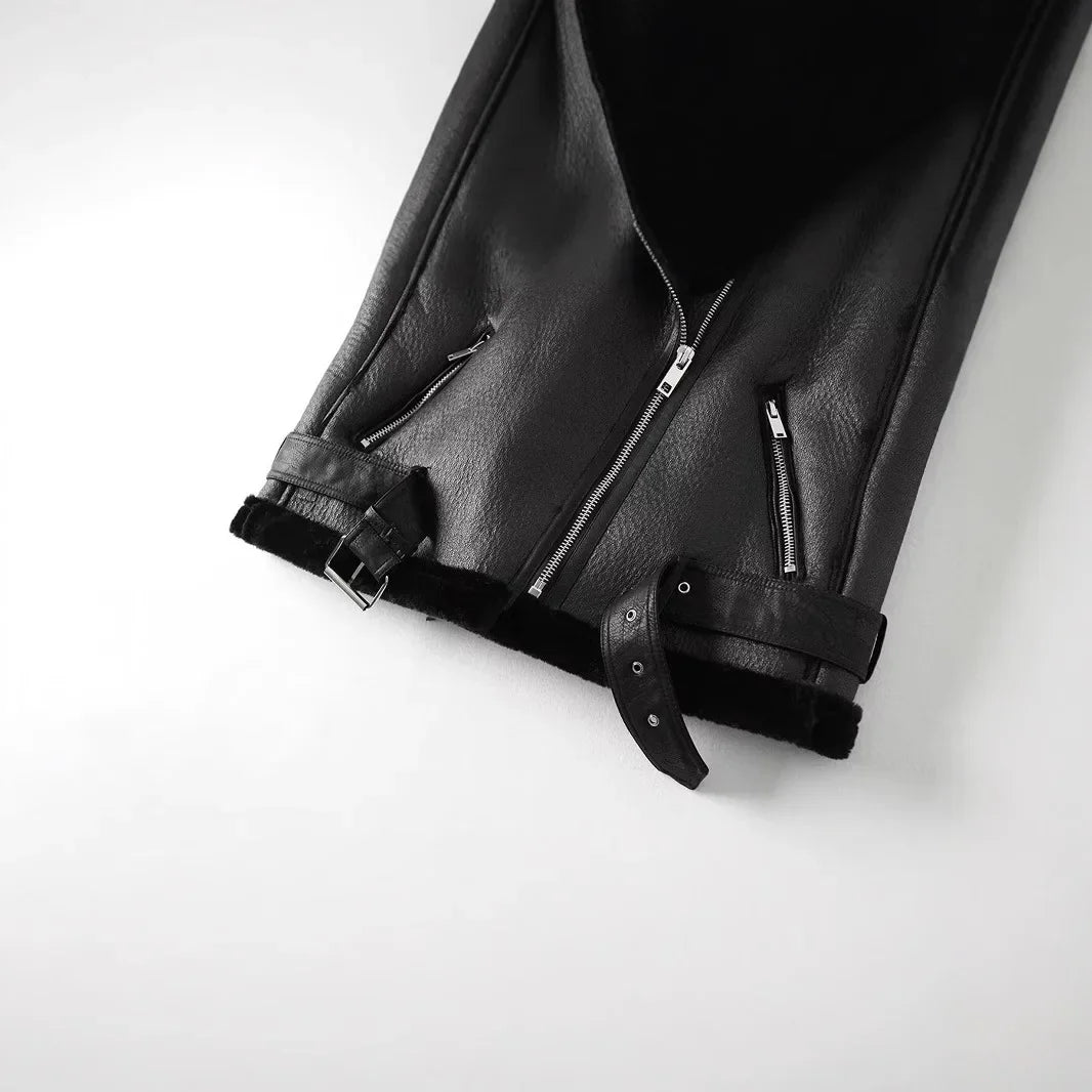 Women's Faux Leather Vest with Faux Fur Lining — Sleeveless Zip-Up Waistcoat, Warm Autumn/Winter Motorcycle Style