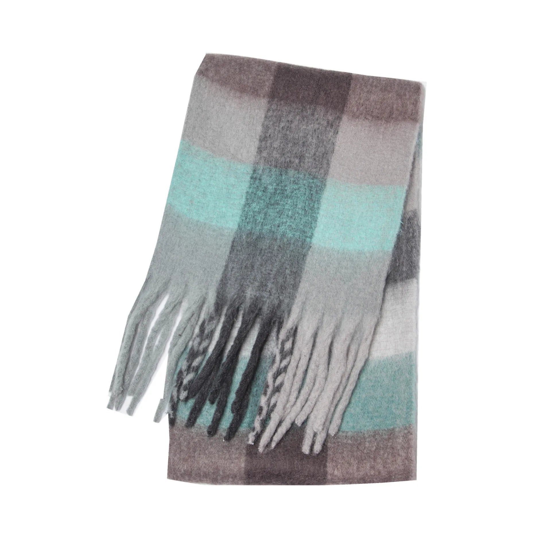 Women's Winter Thick Plaid Pashmina Scarf - Soft Polyester Shawl Wrap, 175+ cm (69+ in) Fuzzy Tassel