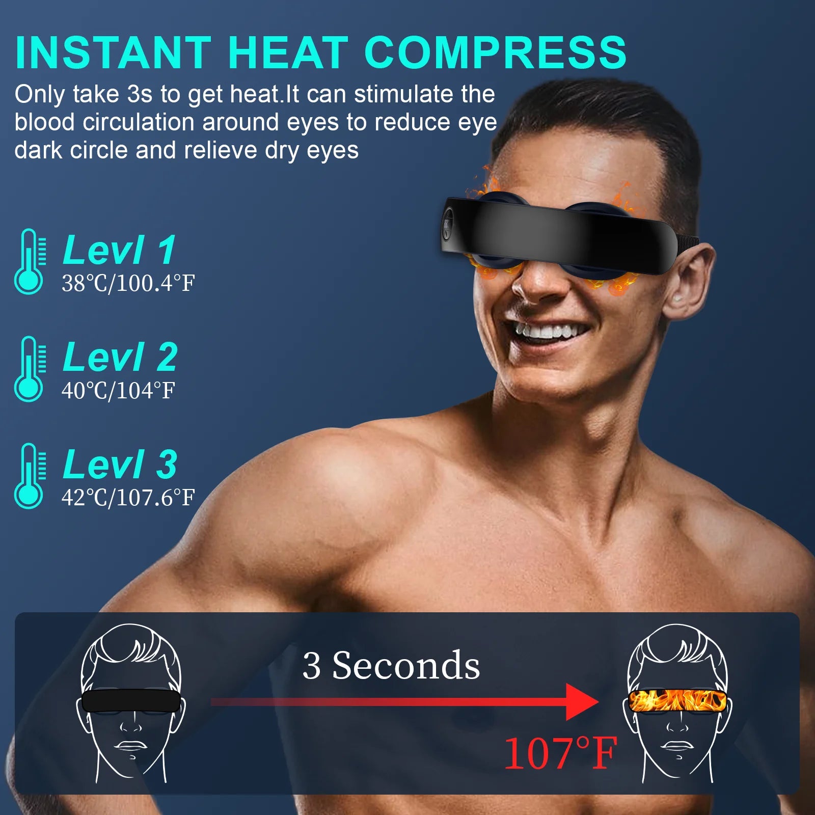 Wireless Eye Massager with Hot & Cold Compress, Bluetooth Music — Relieves Tired Eyes & Dark Circles