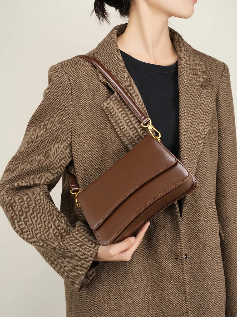 Cowhide One-Shoulder Baguette Bag – Genuine Leather Underarm Crossbody for Women