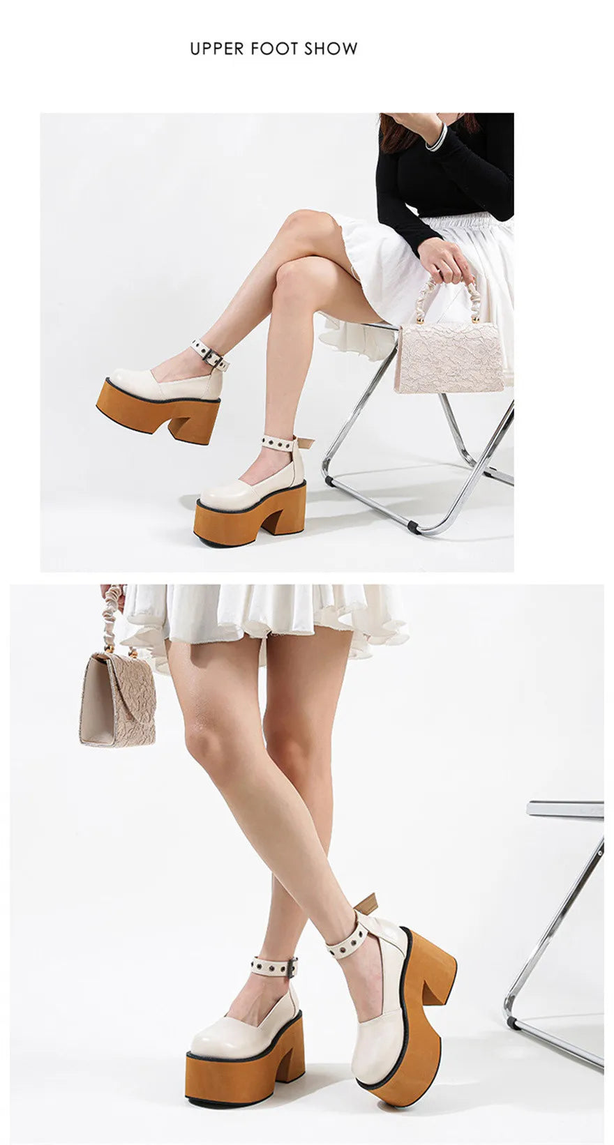 Women's Patent Leather Buckle Loafers – Retro Platform Pumps, 10 cm (3.94 in) Chunky Heel, 4 cm (1.57 in) Platform