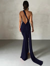 Women's One-Shoulder Backless Ruched Maxi Dress – Adjustable Scarf Loop, Y2K Streetwear Festival Evening Dress