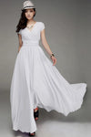 Women’s Boho Deep V-Neck Maxi Dress - Short Sleeve Beach & Party A-Line Chiffon