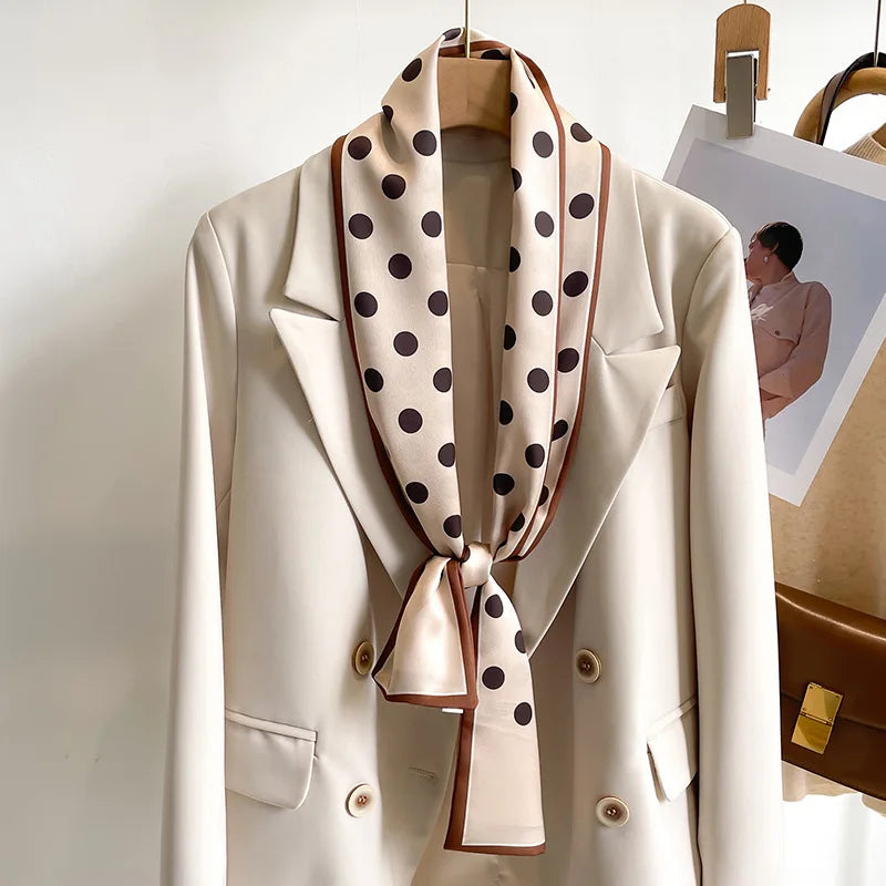 Women's Silk-Feel Printed Long Narrow Scarf 12 x 148 cm (4.7 x 58.3 in) - 50+ Colors | Headband & Shawl