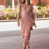 Elegant Deep V Neck Tassel Spliced Long Sleeve Maxi Dress for Women – A-Line Prom & Party