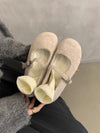 Women's Plush Fleece Mary Jane Ballet Flats — Warm Corduroy Loafers with Buckle, Rubber Sole