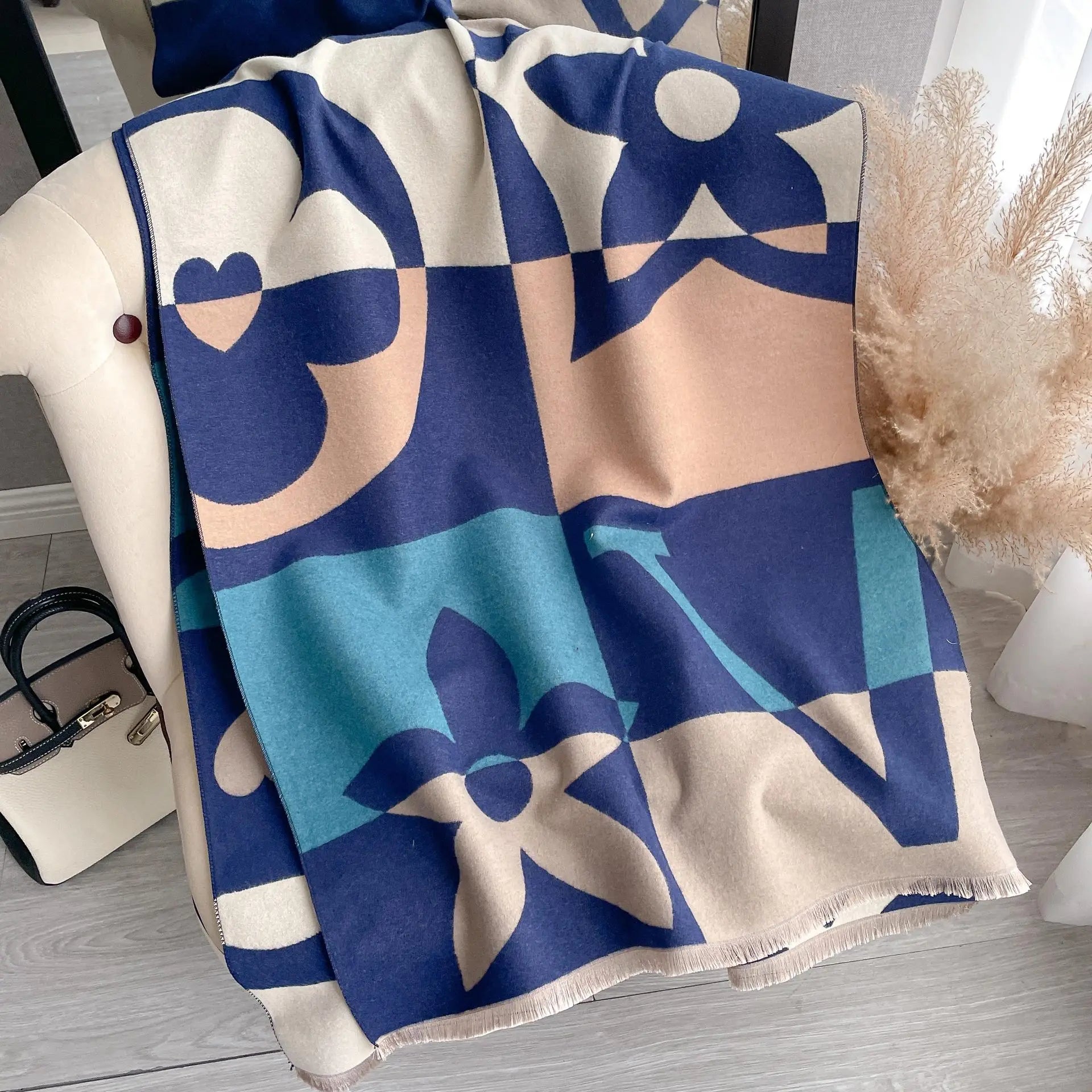 Women's Soft Cashmere Pashmina Scarf 180 x 65 cm (71 x 25.6 in) Plaid Horse Print Tassel Wrap Shawl