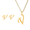 Stainless Steel Alphabet Initial Necklace & Stud Earrings Set – 26 Letter Personalized Jewelry Gift for Women