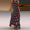 Vintage Print Boho Maxi Dress – Sleeveless V-Neck A-Line Beach Sundress with Pockets