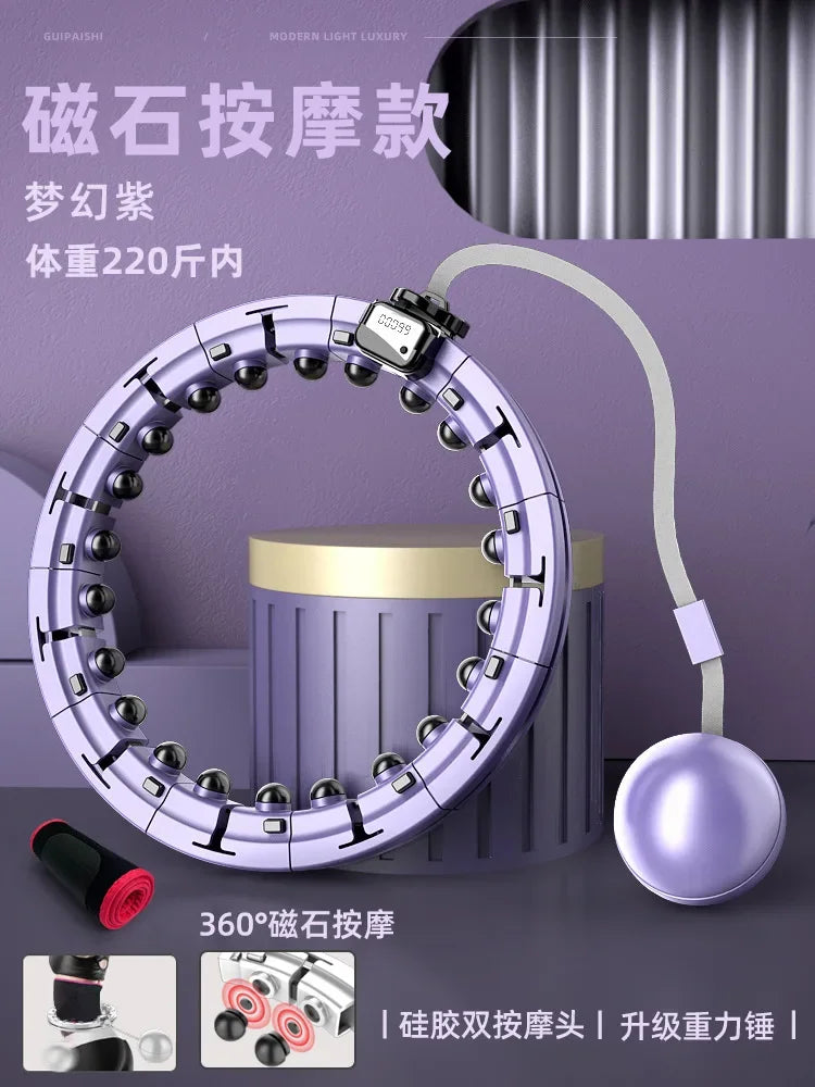 Smart Magnetic Massage Hula Hoop with LED Counter – Detachable Adjustable Weighted Fitness Hoop for Waist Slimming (Purple/Blue)