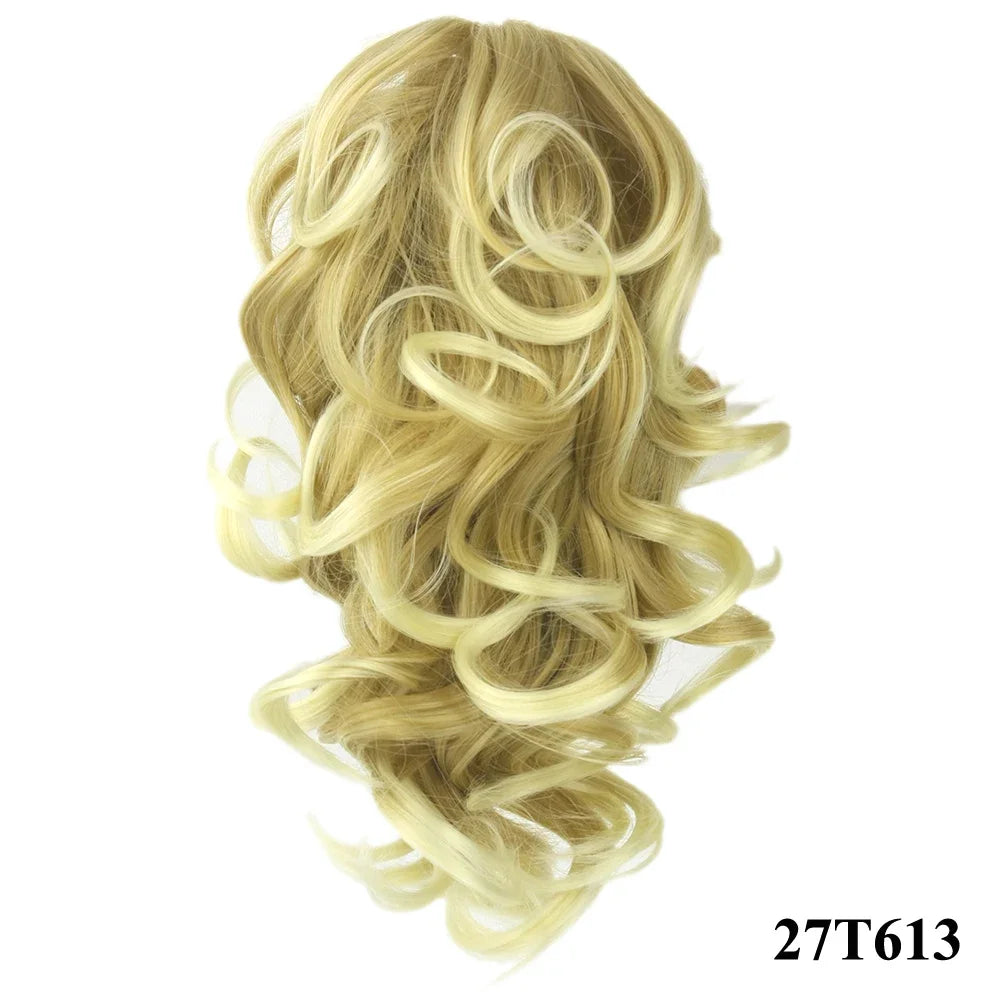 Soowee Short Curly Clip-In Ponytail Extension Black to Burgundy Synthetic Heat-Resistant Fiber