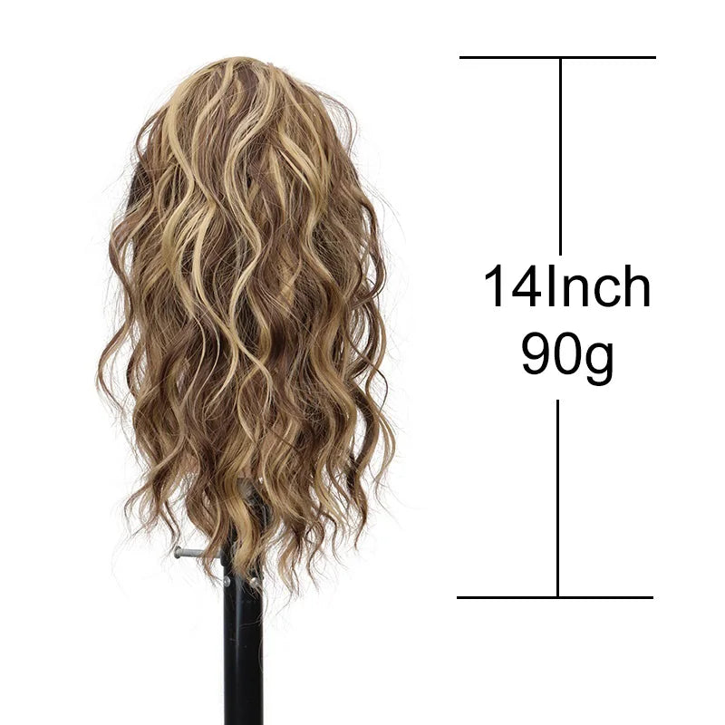 14-Inch (36 cm) Short Curly Clip-In Ponytail Hair Extension Synthetic Claw Clip Hairpiece for Women, Fluffy Blonde or Black