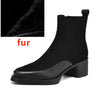 AIYUQI Women’s Genuine Leather & Cow Suede Pointed Toe Ankle Boots with Medium Chunky Square Heel and Platform