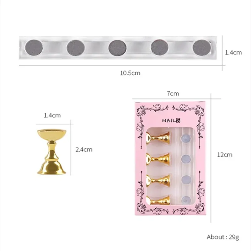 5-Pack Magnetic Nail Tip Holders with Acrylic Base – Gold Silver Rose Gold Nail Art Display Stand for Gel Polish Manicure