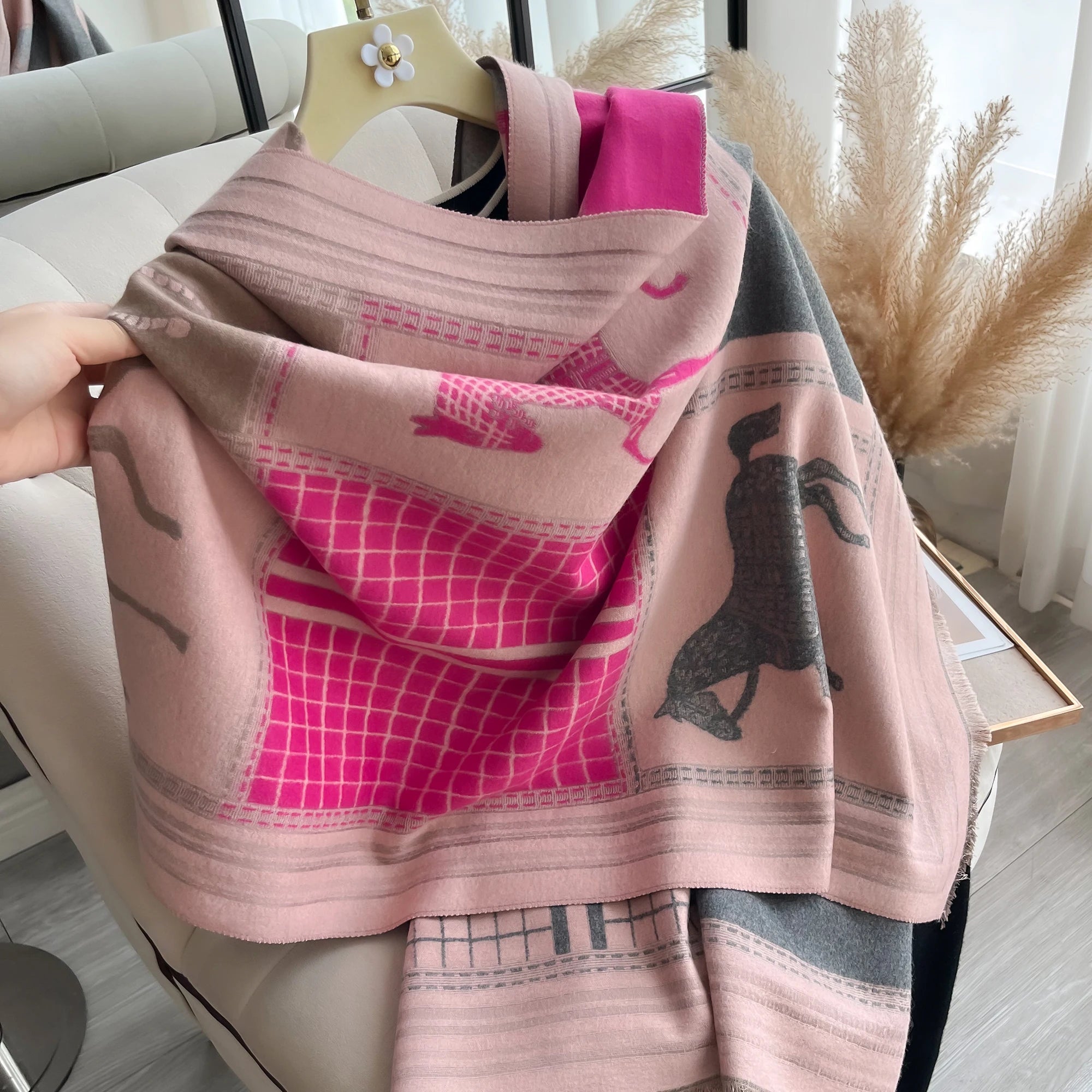 Cashmere-Feel Winter Scarf for Women, Horse Print Pashmina Shawl Wrap — Thick Polyester, 175+ cm (69+ in)
