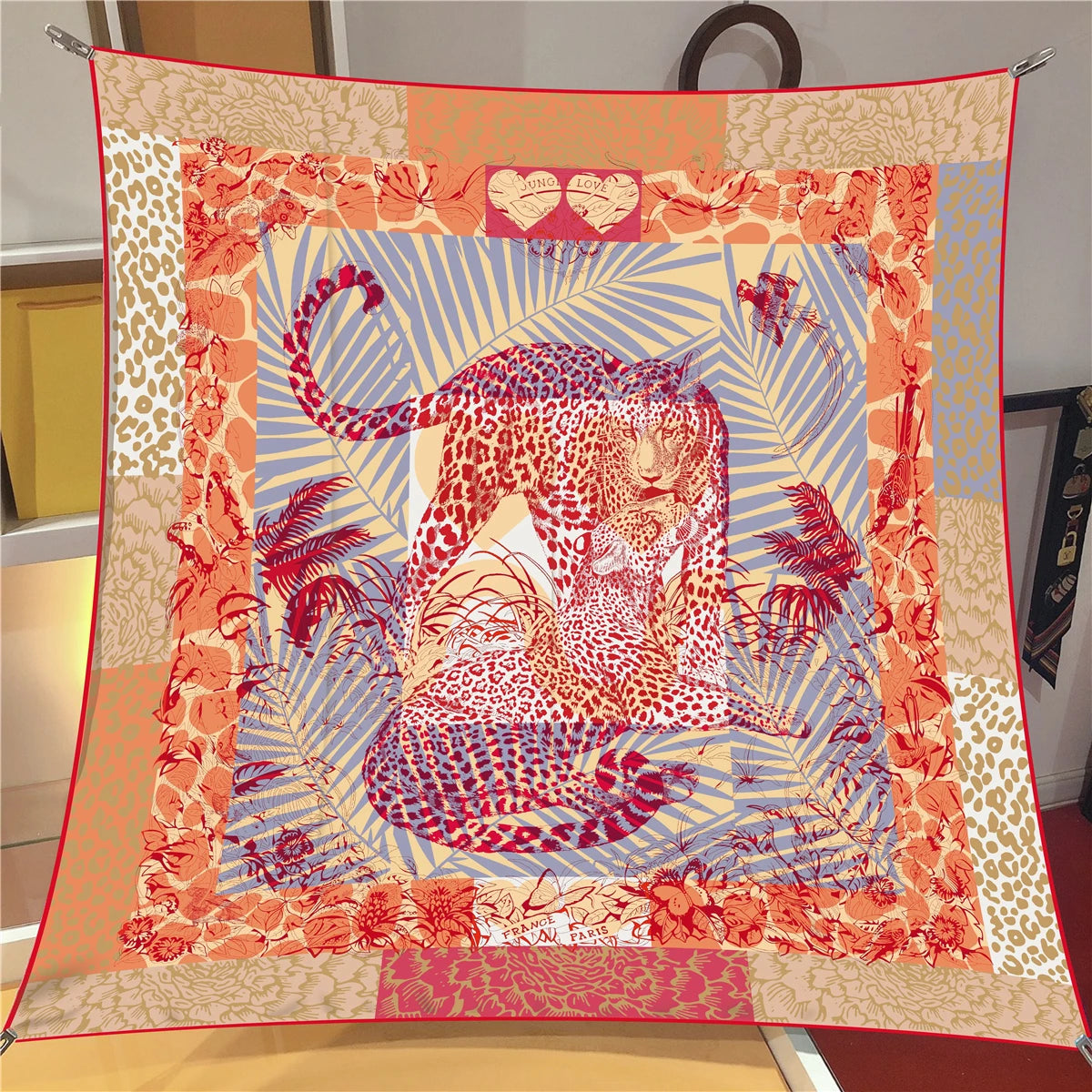 90 x 90 cm (35 in) Checkered Horse Print Twill Silk Square Scarf, Women's Luxury Bandana Shawl Hijab Neckerchief