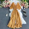 V-Neck Dolman Sleeve Polka Dot High-Waist Wide-Leg Jumpsuit for Women