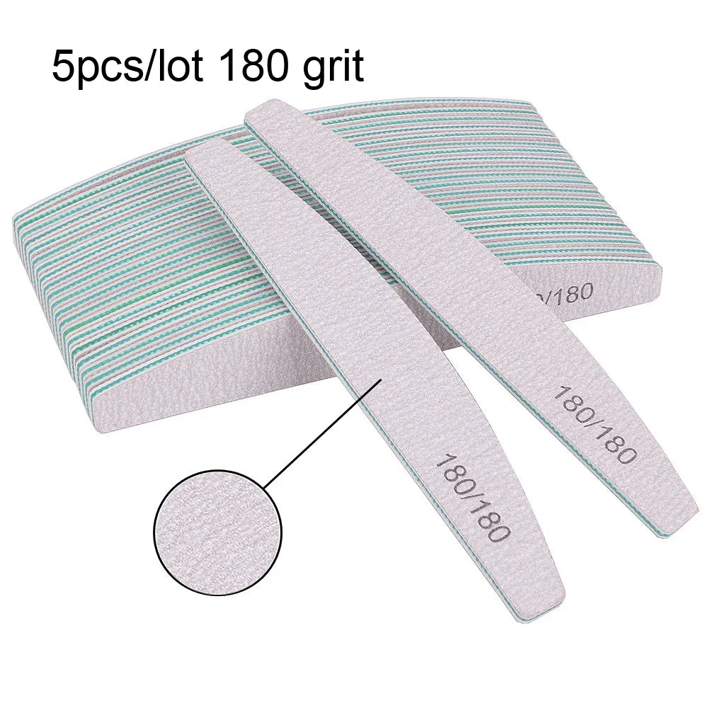 3/5/10-Pack Professional Nail Files — Thick Half-Moon Emery Boards, Multiple Grits (80–240) for Manicure & Nail Extensions