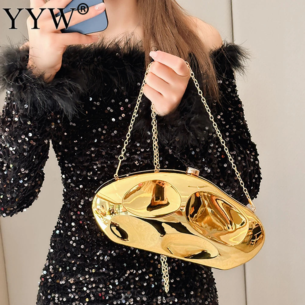 Asymmetrical Stone Shape Metal Acrylic Clutch – Women's Wedding & Evening Party Handbag