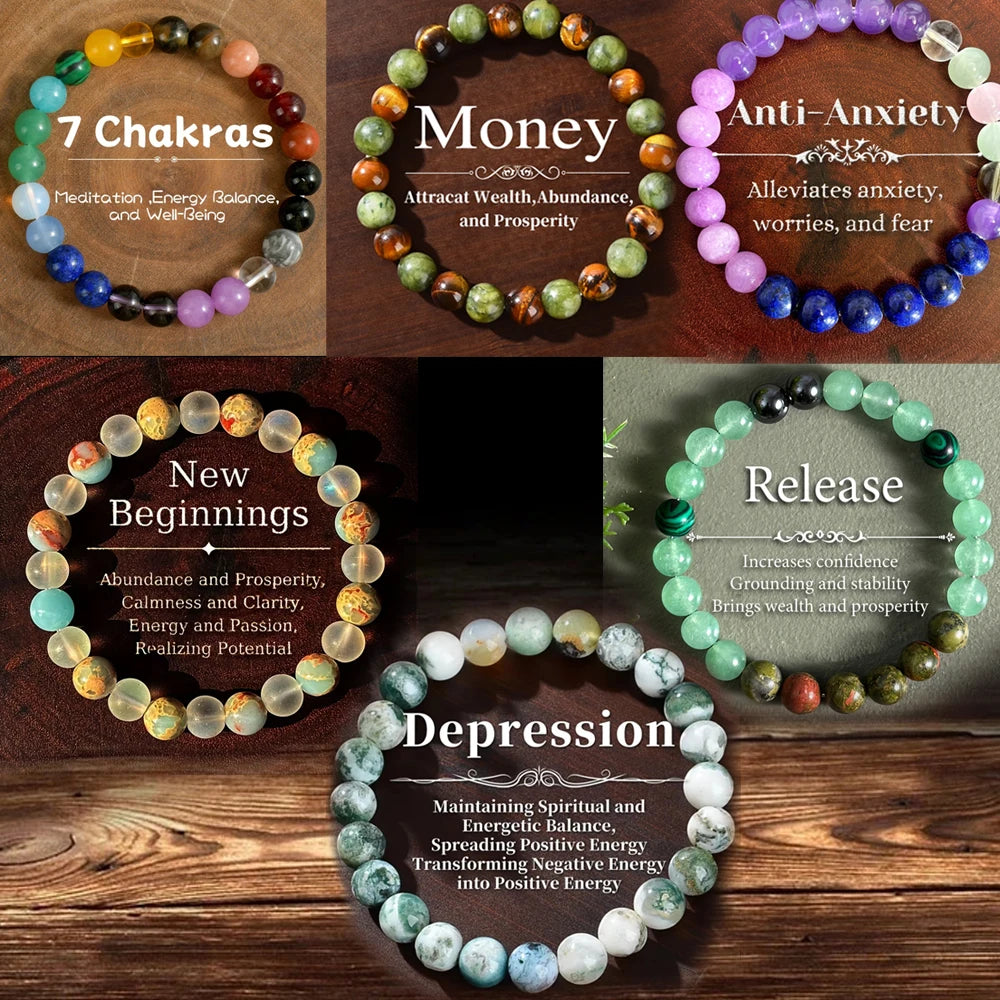 Natural Stone Beaded Bracelet - Unisex Healing, Anxiety Relief, Protection & Self-Love Jewelry