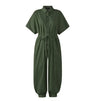 Women's Short Sleeve Lace-Up Dot Leopard Print Jumpsuit with Pockets, Casual Vintage Wide-Leg Ankle-Length