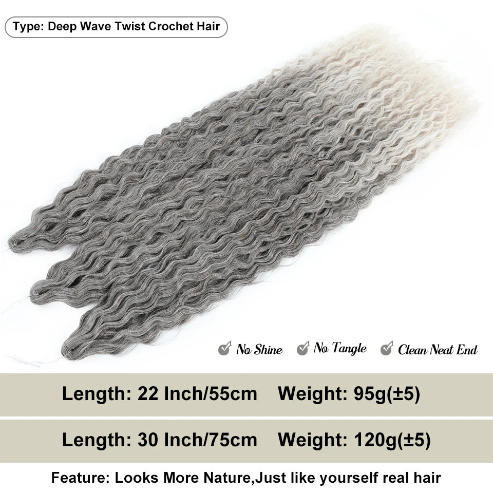 Ariel Water Wave Twist Crochet Braids – Ombre Synthetic Deep Wave Hair Extensions, 22 Inch (55 cm)