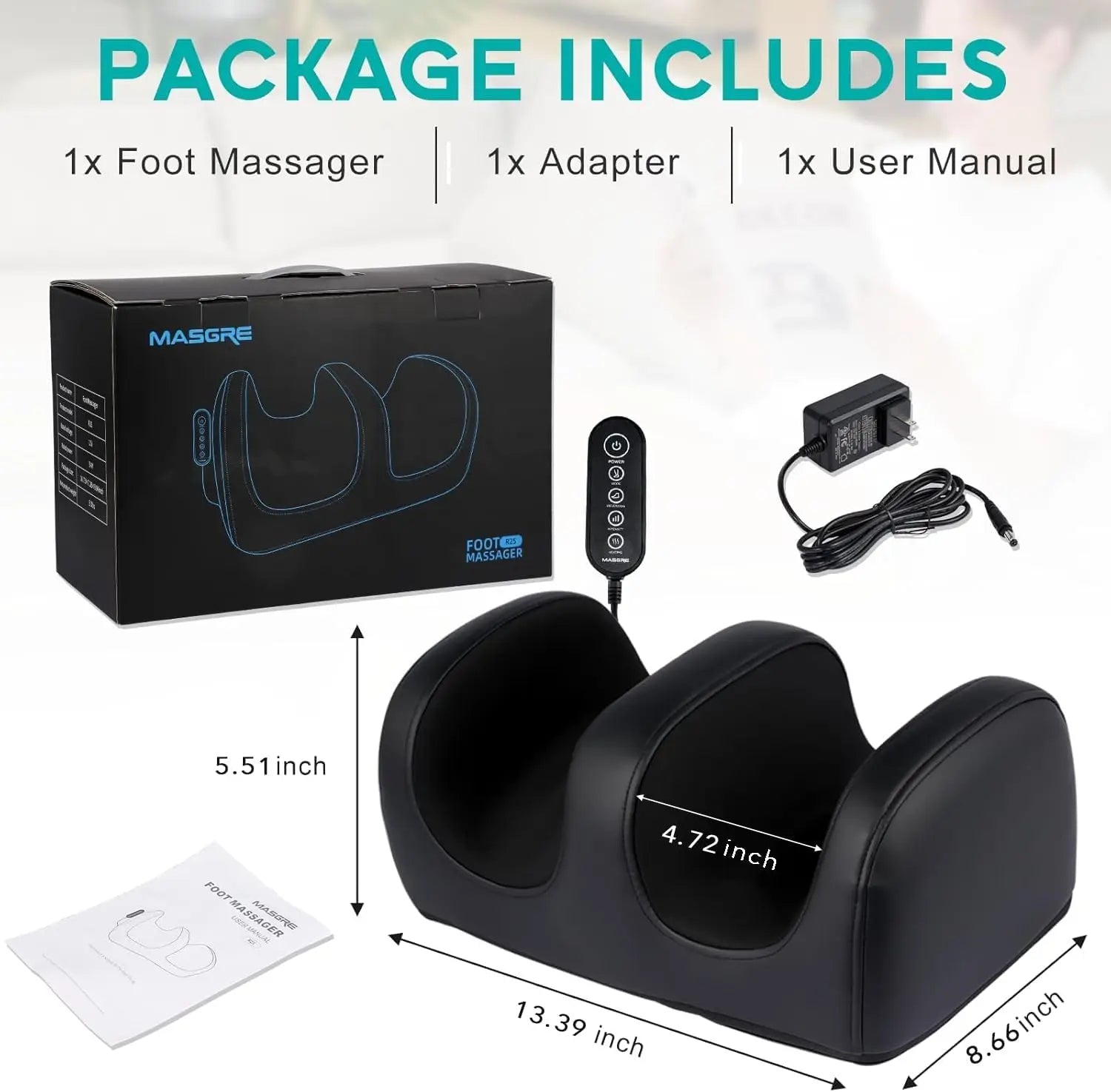 Electric Shiatsu Foot Massager with Heat & Kneading — 3 Intensity Levels, Bi-Directional Relief for Feet & Calves (Plantar Fasciitis)