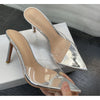 Transparent Pointed Stiletto Mules - Women's Clear High Heel Slip-On Sandals, 3.1 in (8 cm)