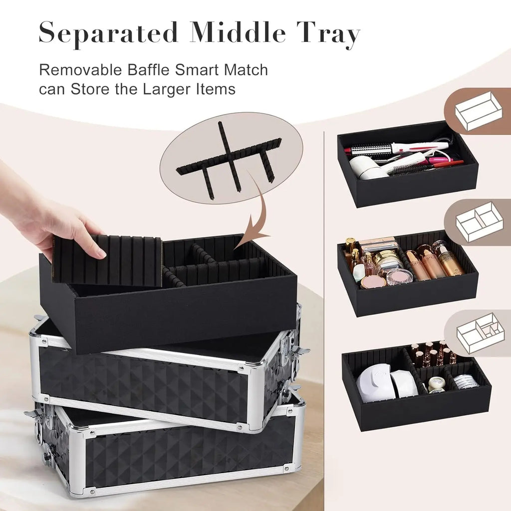 4-in-1 Rolling Makeup Train Case – Large Capacity Cosmetic Trolley with Wheels & Locking Keys for Salon and Travel