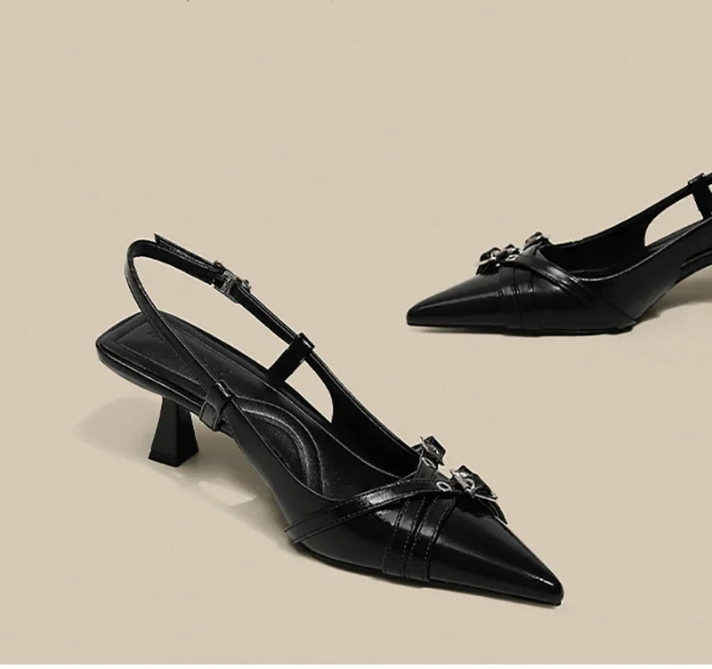 Pointed Toe High Heel Sandals for Women – Roman Slip-On Square Heel Dress Sandals