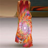 Vintage Print Boho Maxi Dress – Sleeveless V-Neck A-Line Beach Sundress with Pockets
