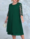 Plus Size Embroidered Patchwork A-Line Summer Dress — Mid-Calf Curvy Wedding & Party Dress